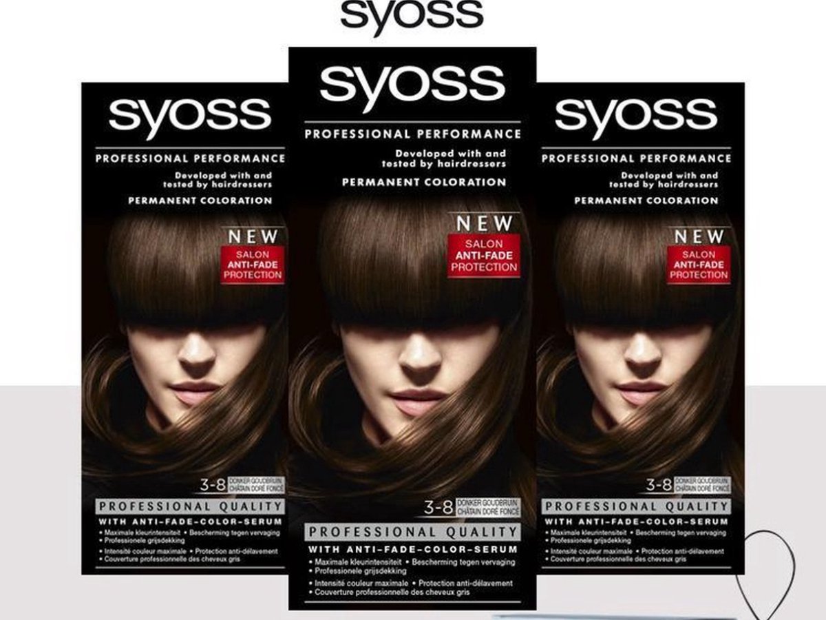 Syoss Color Permanent Coloration Haarverf - 3-8 Donker Goudbruin - 3 Pack Voordeelverpakking + Haarloop