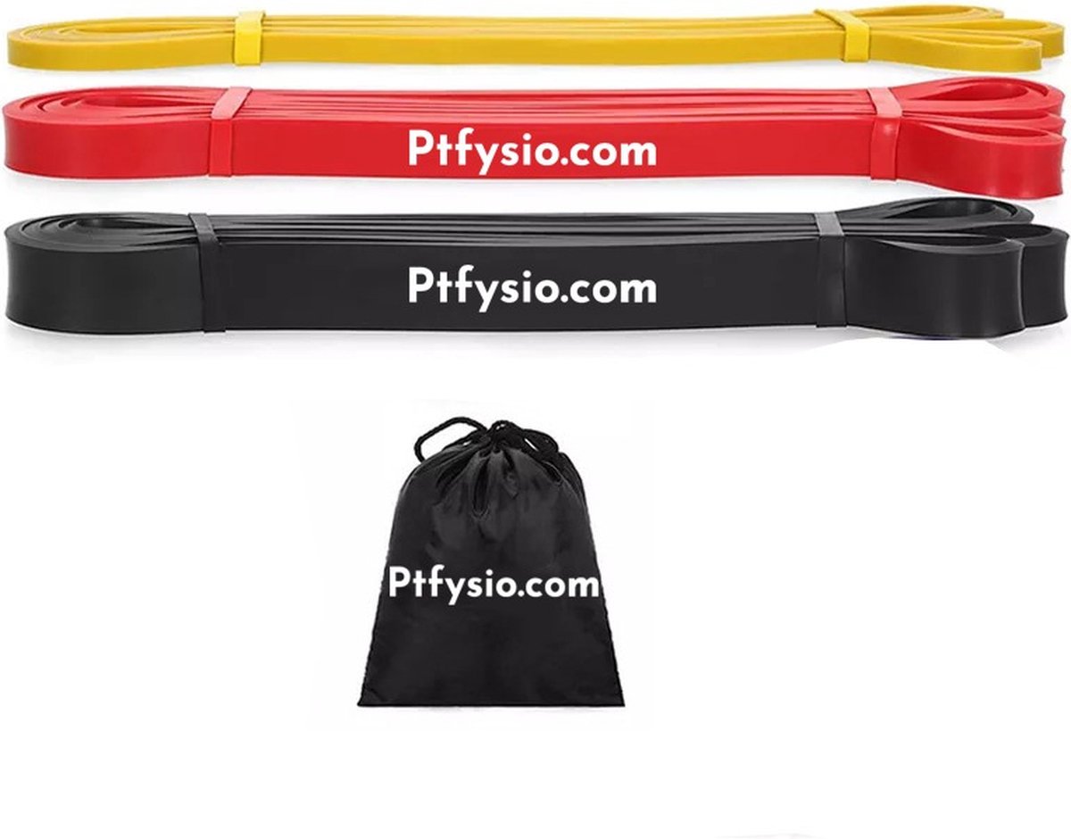 PtFysio Revaldatie banden - Pull Up/Resistance Band - Power Bands - Weerstandsbanden - Fitness Elastiek - Revalidatiebanden - Set van 3 Banden