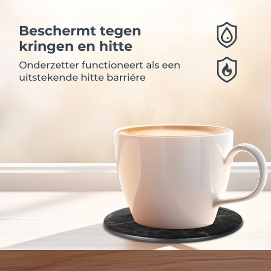 Sous-verres de verre Castagnola en similicuir avec support - Sous-verres de verre pour Verres - Design de Sous-verres - Ensemble de sous-verres - Sous-verres de verre - Similicuir - Sous-verres en cuir - Set de 10 - Zwart/ Or