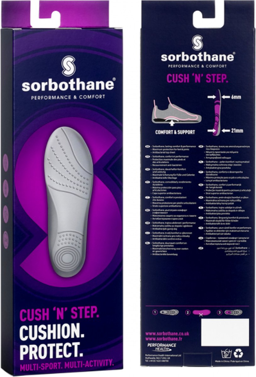 Sorbothane Cush N Step Insoles (Donkergrijs) Maat 44