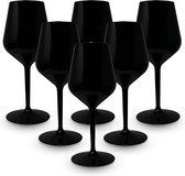 Set van 6 wijnglazen 33 Cl polycarbonaat (hard plastic), 100% Italiaans design, onbreekbare glazen, herbruikbare en vaatwasserbestendige wijnglazen, zwart
