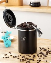 Luchtdichte koffiebus, 1 kg, 2,8 l koffiepoederblik met lepel en datumweergave, roestvrijstalen koffiebus voor koffiebonen (zwart)