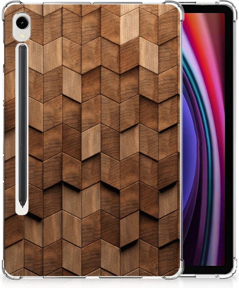Silicone Tablet Hoes voor Samsung Galaxy Tab S9 Wooden Cubes