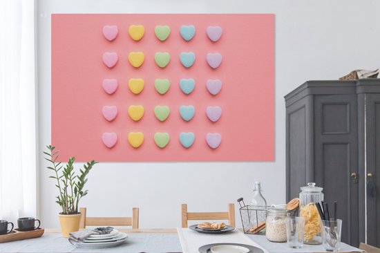 Toile coeurs colorés 2cm 180x120 cm - Tirage photo sur toile (Décoration murale salon / chambre) XXL / Groot format!