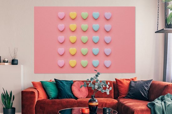 Toile coeurs colorés 2cm 180x120 cm - Tirage photo sur toile (Décoration murale salon / chambre) XXL / Groot format!
