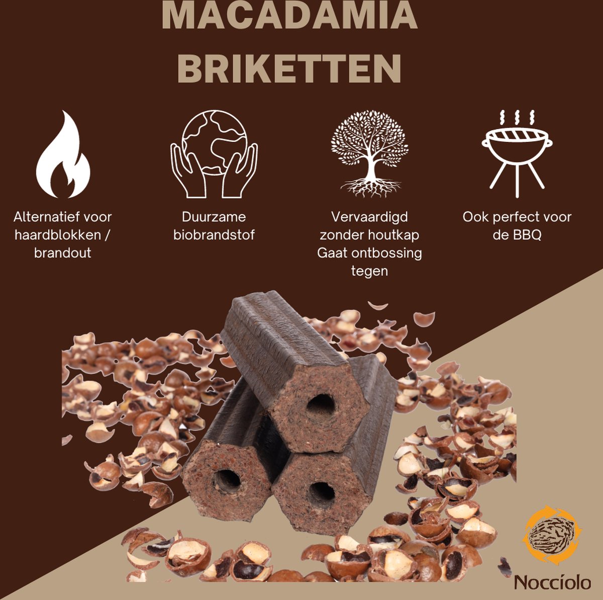 Briquettes de Macadamia - Nocciolo - Alternative durable > Bois - Bois de  chauffage - | bol