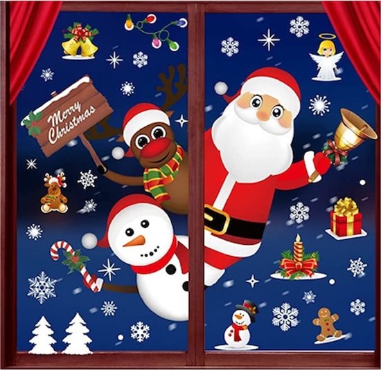 Kerst raamstickers kerstman plaatjes 40 x 27 cm - raamdecoratie kerst - kinder kerststickers - Cadeaus & gadgets kopen? | Korting tot 20