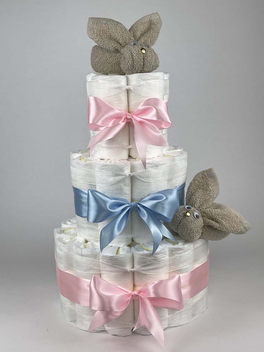 Goedkoopste Chouette-Chouette | Luiertaart Neutraal | Kraamcadeau | Geboorte Jongen Meisje | Babyshower | Konijnen Cream - Roze - Blauw