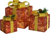 vidaXL - Kerstdecoratie - geschenkdozen - 3 - st - binnen/buiten - rood