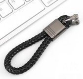 Luxe sleutelhanger Keychain Leer Geweven Zwart