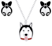 Joy|S - Zilveren hond hanger met ketting en oorbellen set - voor kinderen