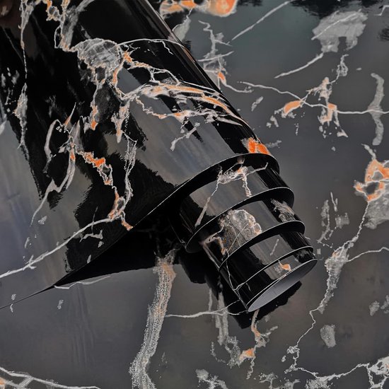 40 cm x 3 m zwart wit oranje marmerbehang gemarmerde plakfolie zelfklevende granieten meubelsticker zelfklevende meubelfolie marmerlook marmerbehang muursticker keukenmuur