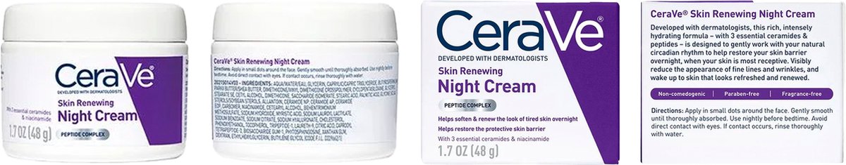 CeraVe Huidvernieuwende Nachtcrème | Niacinamide, Peptide Complex en Hyaluronzuur Moisturizer voor Gezicht | 48g