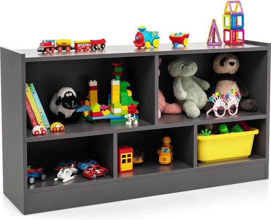 Naturelkleurige COSTWAY Speelgoedkast Voor Kinderen, Kinderrek Van Hout Kinderkast Met 2 Laden En 2 Deuren Speelgoedorganizer Opbergkast Voor Kinderkamer Slaapkamer 106 X 30 X 62 Cm Naturel