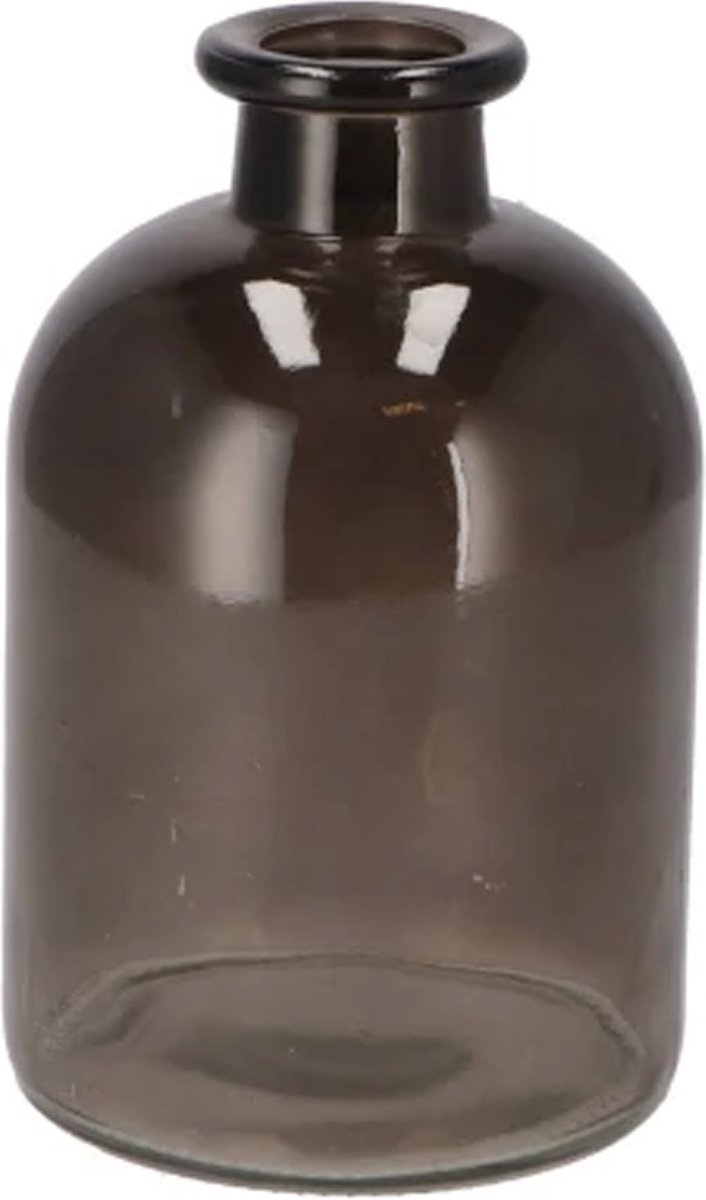 DK design Bloemenvaas fles model - helder gekleurd glas - zwart - 11 x 17 cm Antraciet