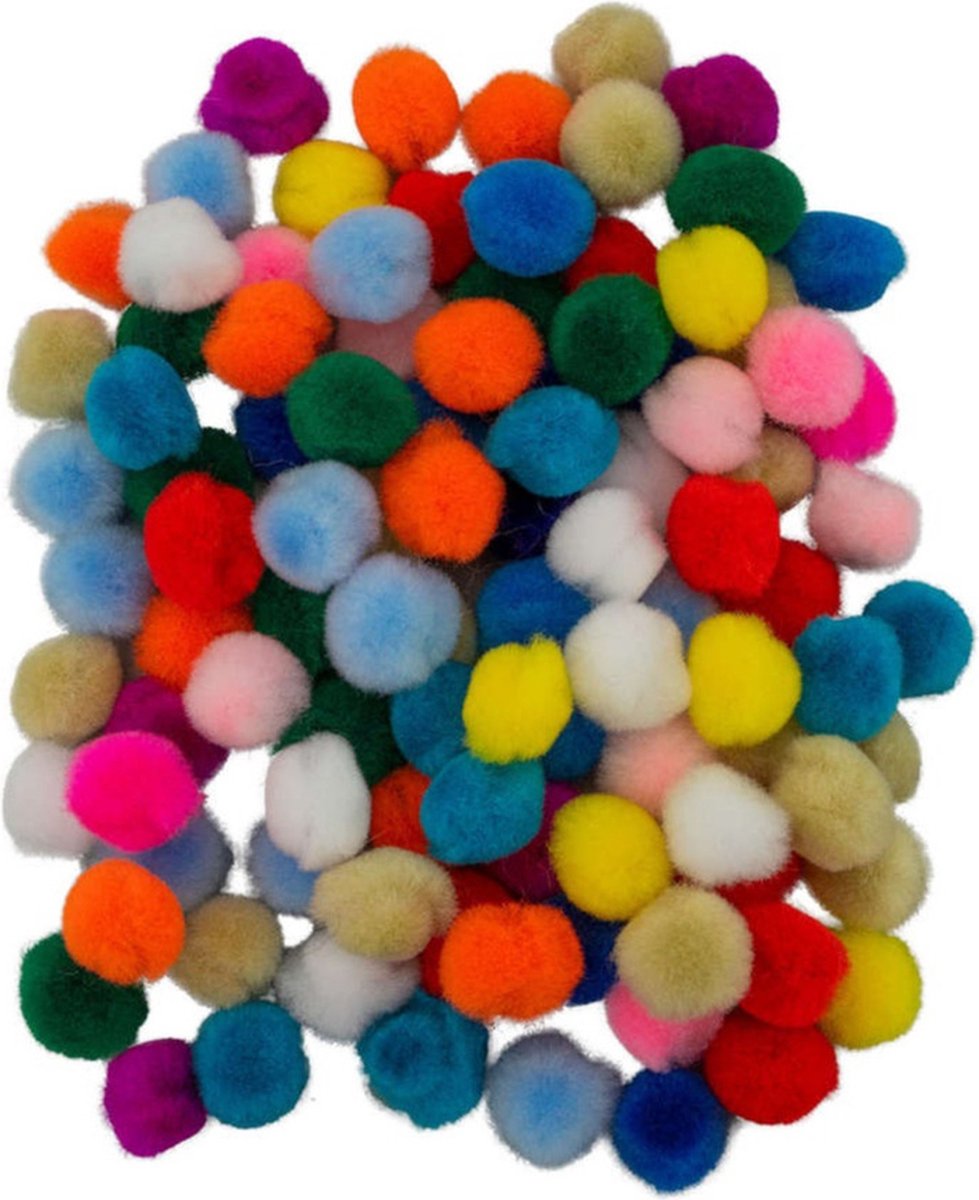 Pompons - 100x - gekleurd - 10 mm - hobby/knutsel materialen
