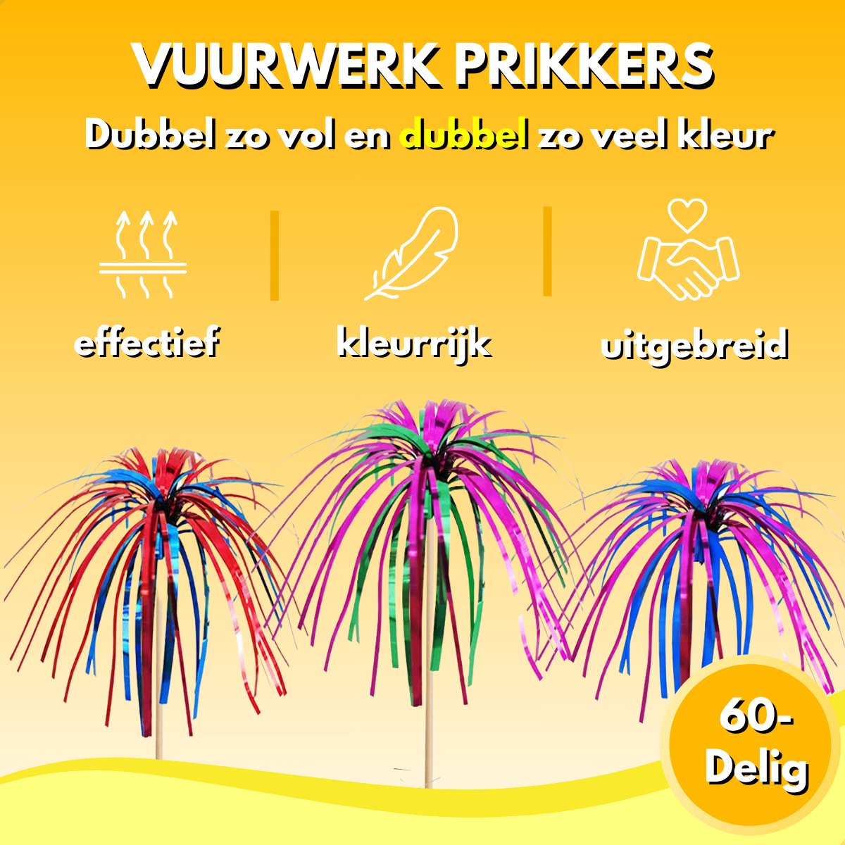 RENALUX - Vuurwerk Prikkers Dubbele Kleuren XXL Set Extra Luxe - Cocktailprikkers Herbruikbaar - Partyprikkers - Feestprikkers - Tapas Prikkers - Taartversiering - Prikkers - Sateprikkers met Versiering - 60 Stuks — cadeau in Kookcadeaus - foto 8