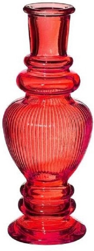 Kaarsen kandelaar Venice - gekleurd glas - ribbel koraal rood - D5,7 x H15 cm
