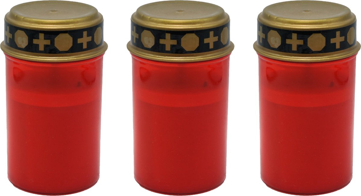 TopTen Grafkaars/gedenklicht - 3x - LED licht - rood - D6,8 x 12,3 cm