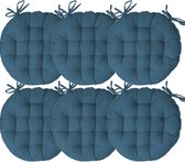 Atmosphera Tuinstoelkussen - 6x - jeans blauw - katoen - 38 x 38 x 6.5 cm - wicker zitkussen rond