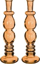 Kaarsen kandelaar Florence - 2x - zacht oranje glas - helder - D9 x H28 cm