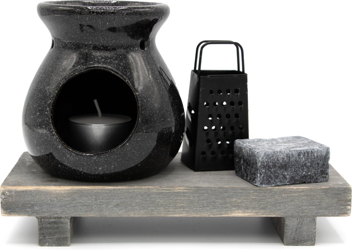 Ideas4Seasons Amberblokjes/geurblokjes cadeauset 4-delig - musk geur - inclusief geurbrander en rasp