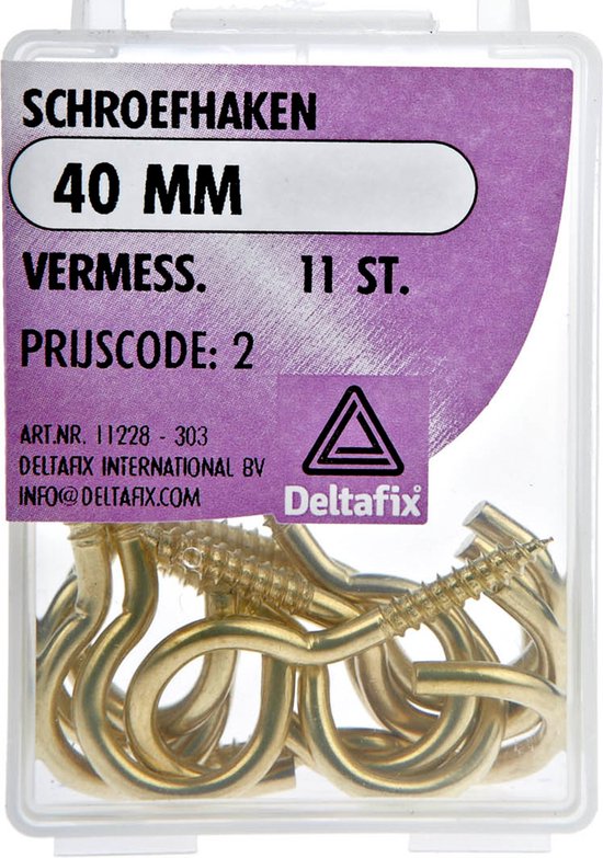 Crochets à vis Deltafix - 22x - métal plaqué laiton - 40 mm - matériel de montage