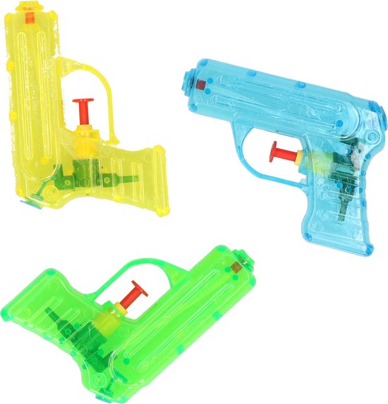 Grafix Waterpistooltje/waterpistool - 3x - klein model - 11 cm - geel/groen/blauw