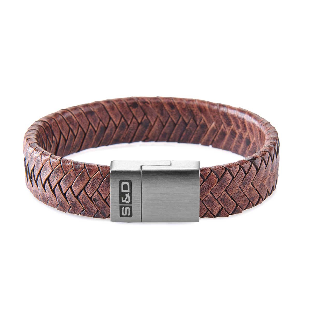 SAID&DONE Leren Armband Heren - Vinci Chevron Mahogany - M (19 cm)