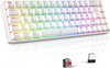 Gaming-toetsenbord, mechanisch draadloos, RGB, verlicht toetsenbord, 65% TKL, oplaadbaar, bluetooth, 2,4G, met kabel, 68 toetsen, rode schakelaar voor PC Windows/Mac/PS4, wit