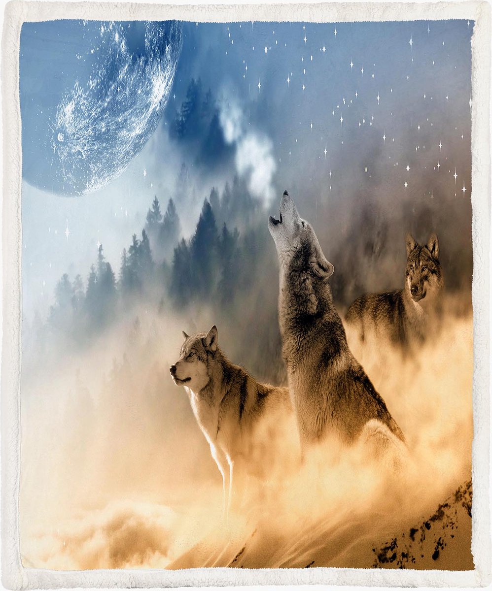 The Coloured House Wolven Fleece Deken 150*200cm Wolf Pack Howl Multicolor
