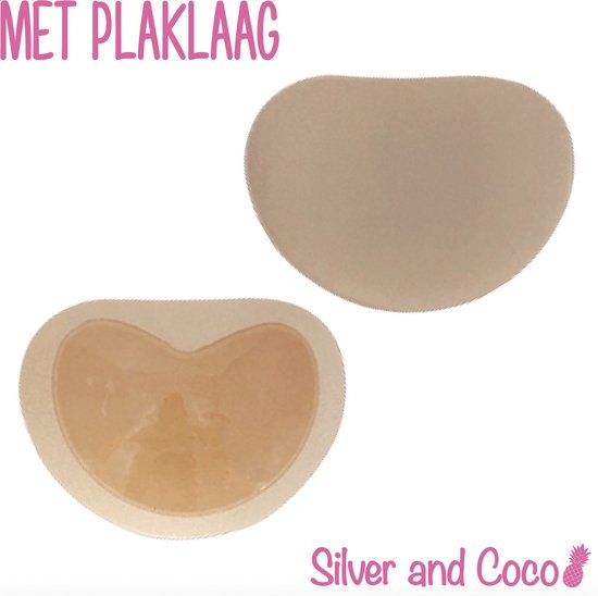 SilverAndCoco® - BH pads / Sticky bra / dames vullingen / padding vulling push up / ademend / cups wasbaar herbruikbaar - 2 stuks (1 paar) met plaklaag - Beige / Nude