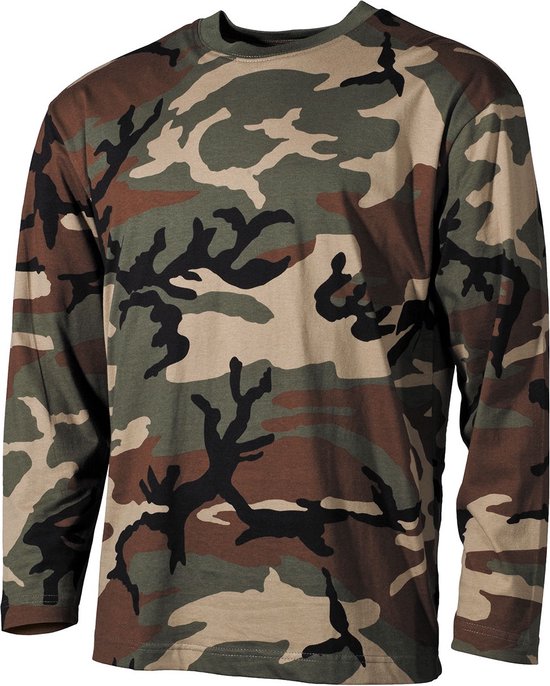 MFH US shirt - Lange mouwen - Woodland camouflage - 170 g/m² - MAAT S