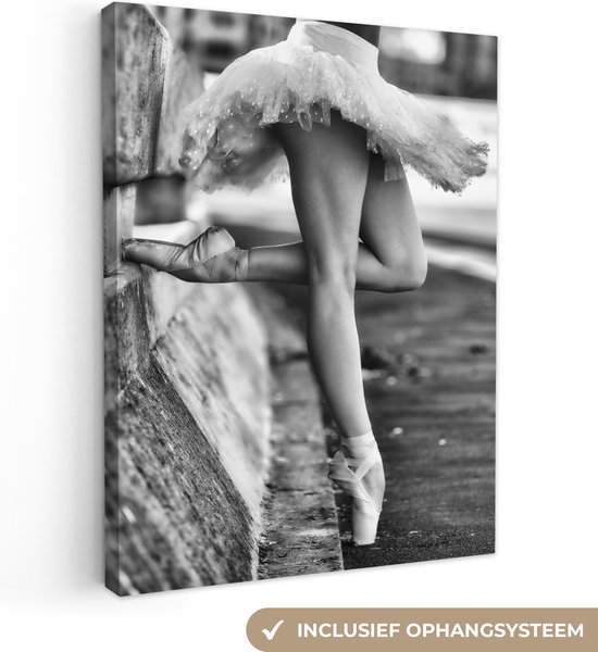 Canvas schilderij - Schilderij vrouw - Ballet - Dans - Ballerina - Zwart wit - Schilderijen op canvas - 30x40 cm - Foto op canvas - Canvasdoek