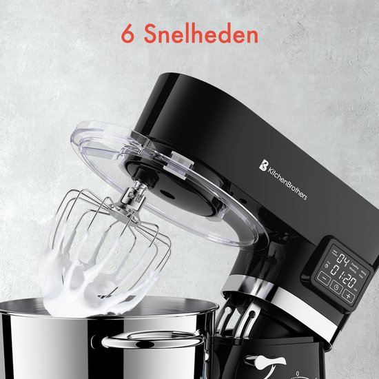 KitchenBrothers Keukenmachine - Display en Timer - Keukenrobot - 6,2L - Keukenmixer - 1400W - Zwart van KitchenBrothers — afbeelding 3