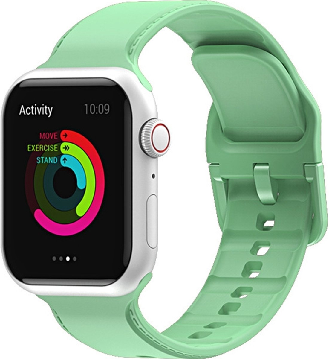 Mobigear Dashed Siliconen Watch bandje geschikt voor Apple Watch Bandje Gespsluiting - 41/40/38 mm - Matcha Green