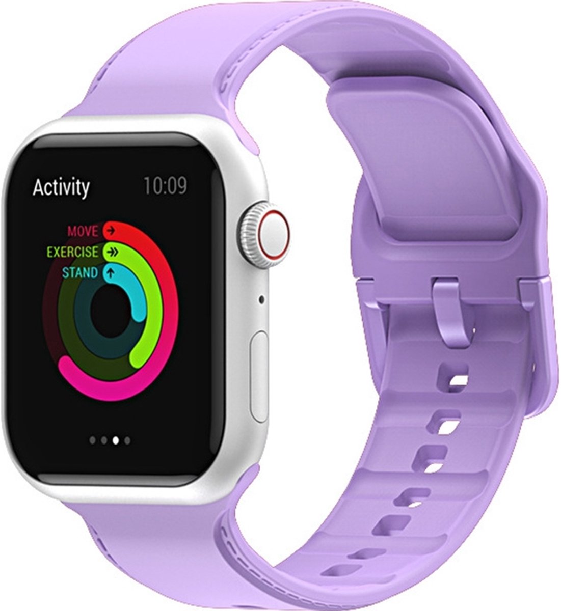 Mobigear Dashed Siliconen Watch bandje geschikt voor Apple Watch Bandje Gespsluiting - 41/40/38 mm - Paars