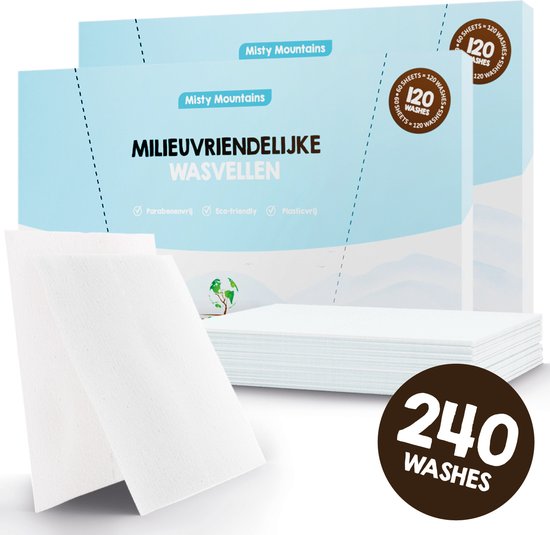 Mr. Green Mind Wasstrips ECO 240 Wasbeurten fris Misty Mountains Wasmiddel Milieuvriendelijke Wasstrips Wasmiddel Voordeelverpakking incl. wasverzachter