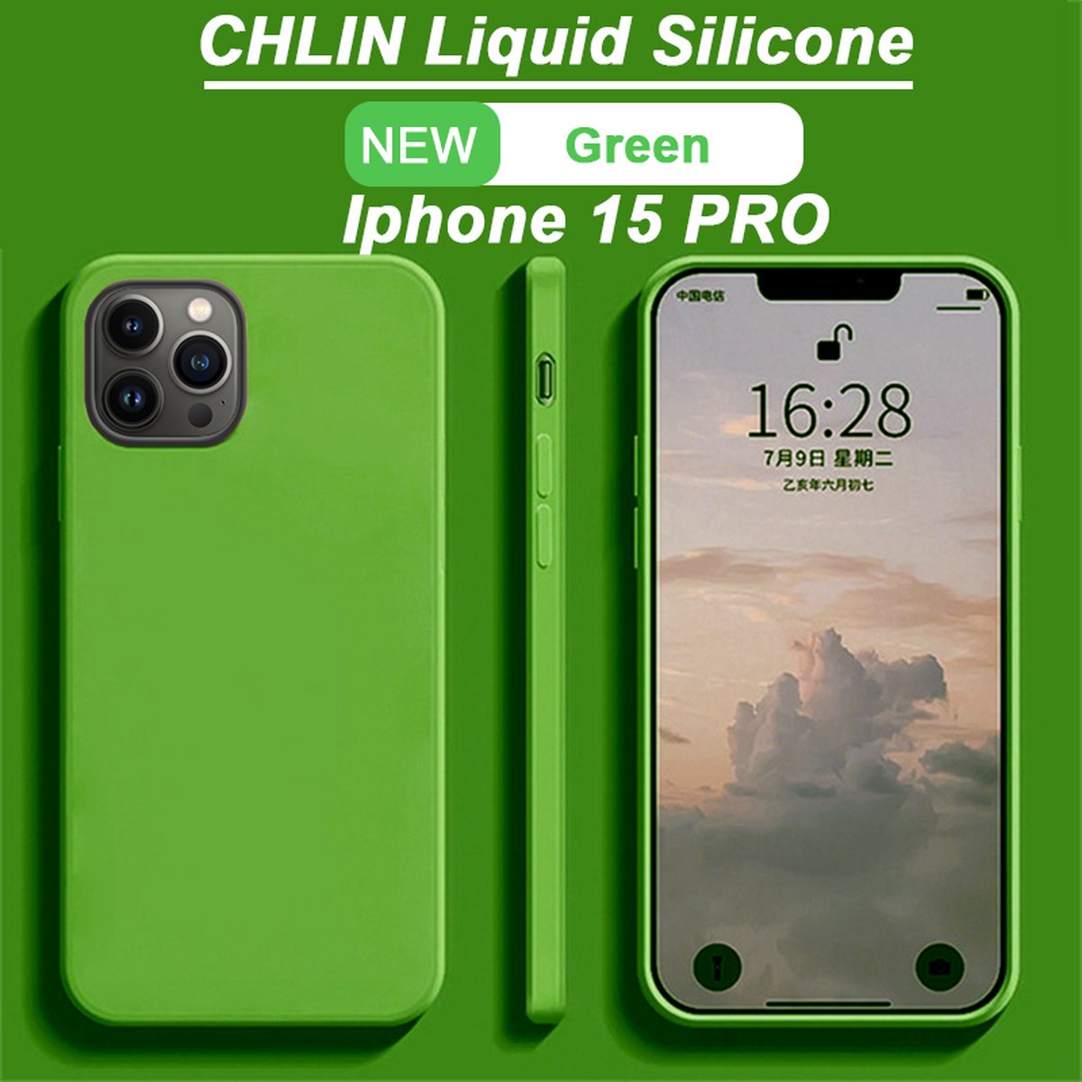 CL CHLIN® Premium Siliconen Case iPhone 15 Pro Groen - iPhone 15 Pro hoesje - iPhone 15 Pro case - iPhone 15 Pro hoes - Silicone hoesje - iPhone 15 Pro protection - iPhone 15 Pro protector.