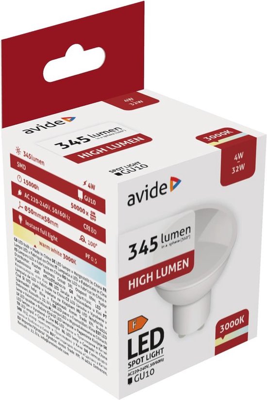 Avide LED Spot GU10 Alu + plastique 4W WW