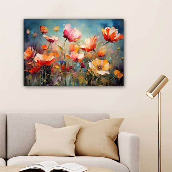 Peinture sur toile fleurs 90x60 cm - Art abstrait peint à la main - Décoration de maison salon aquarelle colorée - Peintures murales de Cuisine - Accessoires de Décoration murale - Décorations d'intérieur de chambre - Toile murale nature botanique