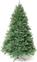 Sapin de Noël artificiel Premfy avec 50 véritables pommes de pin - 210 cm de haut - Sapin de Noël réaliste en plastique - Avec support en métal - Sans Siècle des Lumières - Vert - Magnifiquement rempli - 1800 branches - Garantie Premium 5 ans