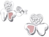 Joy|S - Zilveren klaver oorbellen - roze zilver met zirkonia - triple hart - 9 mm - oorknoppen