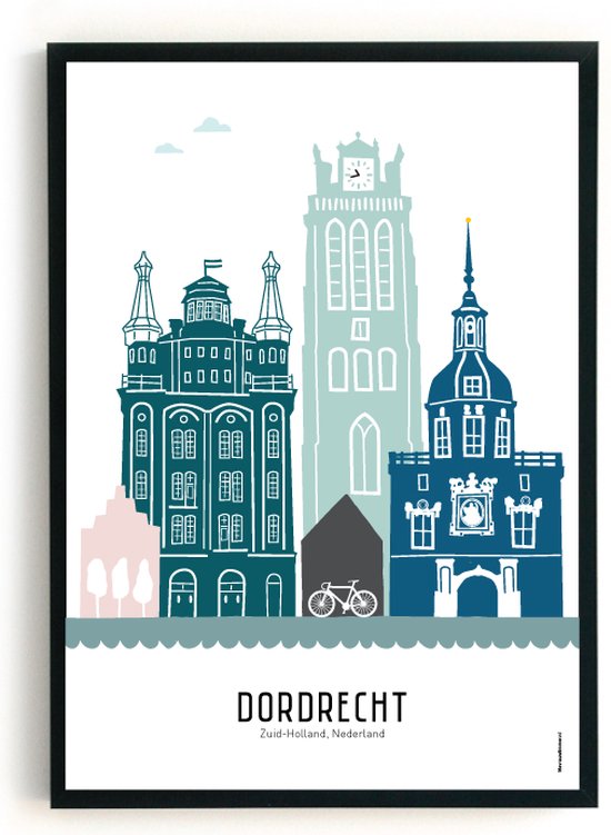 Skyline poster Dordrecht in kleur | 50x70 cm