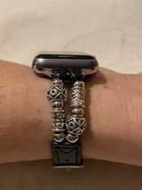 Convient pour bracelet de montre Apple Watch - 38/40/41 mm - Boho vintage - bracelet en cuir noir avec perles et fermeture à boucle