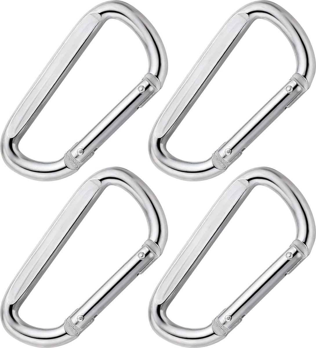 Karabijnhaak 8 x 80 mm voor hangmat , bokszakken , schommelstoelen , fitnessapparatuur , kamperen , wandelen - verpakking van 4 stuks