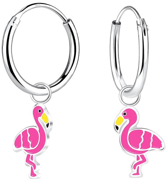 Joy|S - Zilveren flamingo bedel oorbellen - oorringen