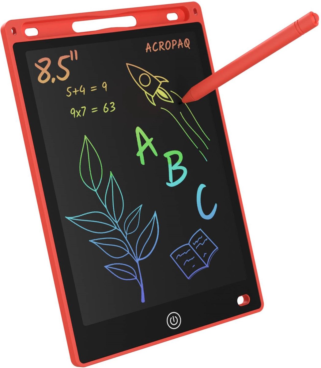 Tekentablet kinderen - 8,5 inch, Rood met kleurenscherm - Drawing tablet, Grafische tablet, LCD tekentablet - ACROPAQ