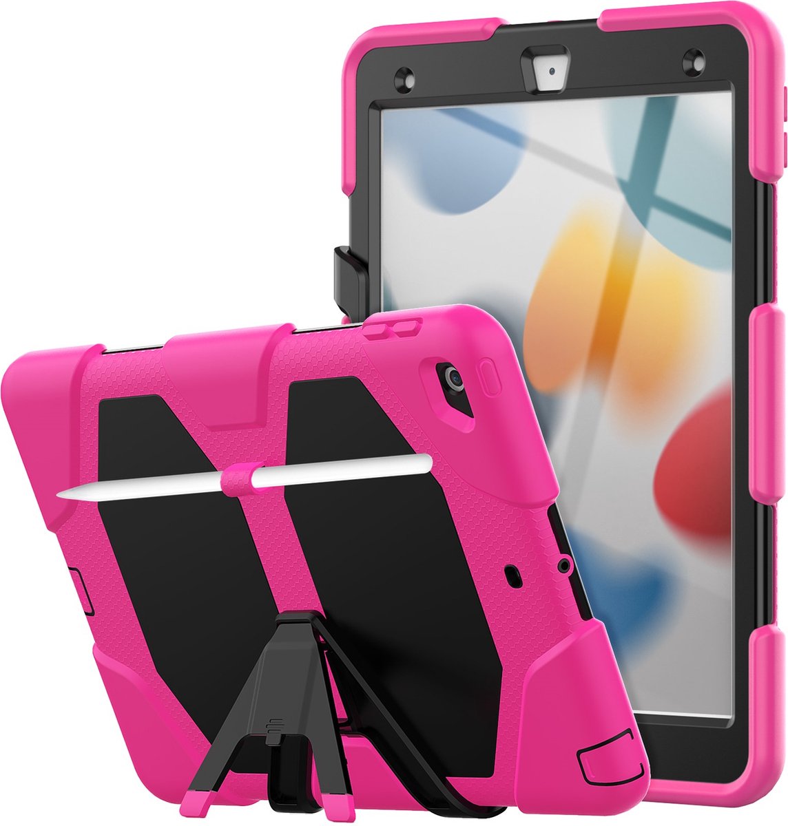 Tablet Beschermhoes geschikt voor Apple iPad 7/8/9 (2019-2020-2021) | 10.2 inch | Volledig bescherming | Kindvriendelijk Cover | Hoes voor Kinderen met Standaard | Robuust Hoes - Roze