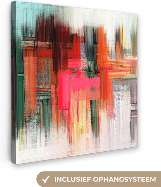 Canvas - Olieverf - Schilderij - Abstract - Kunst - Kleuren - 90x90 cm - Muurdecoratie - Interieur